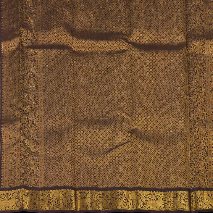 Hayagrivas Handloom Kanjivaram silk saree in Teal green with Korvai contrast dark brown KBE395E3-1