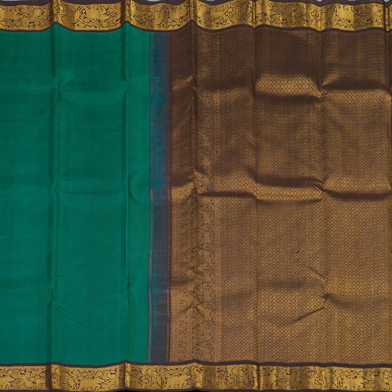 Hayagrivas Handloom Kanjivaram silk saree in Teal green with Korvai contrast dark brown KBE395E3-1
