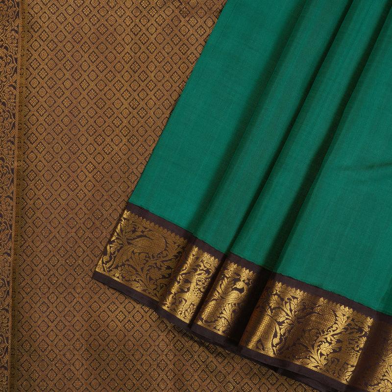 Hayagrivas Handloom Kanjivaram silk saree in Teal green with Korvai contrast dark brown KBE395E3-1