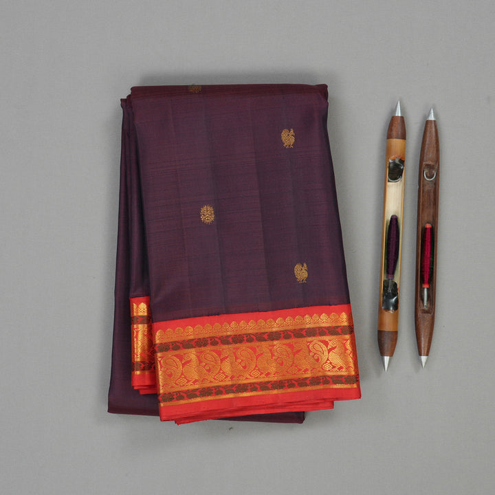 Hayagrivas Handloom Exemplary Kanchana Brown With Red Kanjivaram Silk Saree KBE395E7-1