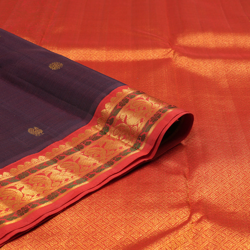 Hayagrivas Handloom Exemplary Kanchana Brown With Red Kanjivaram Silk Saree KBE395E7-1