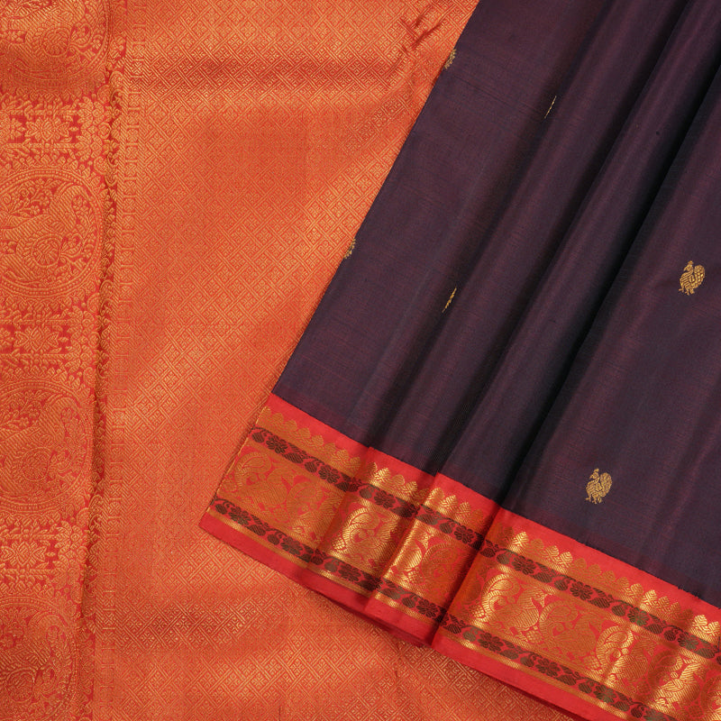 Hayagrivas Handloom Exemplary Kanchana Brown With Red Kanjivaram Silk Saree KBE395E7-1