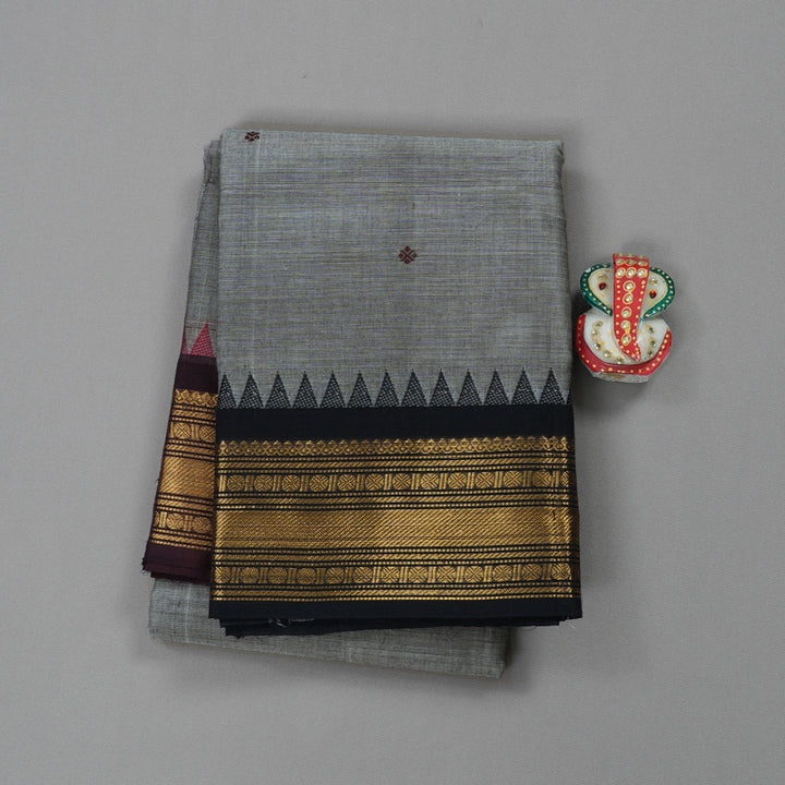 Hayagrivas Handloom Pure Cotton Saree in Intense Grey KBE396E10-31
