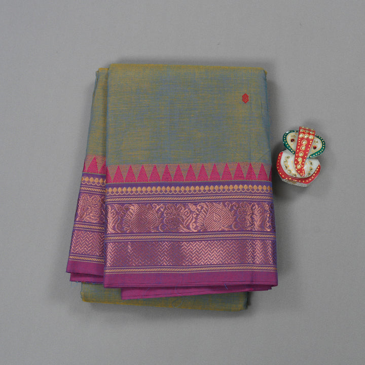 Hayagrivas Handloom Pure Cotton Saree in Lustrous Dual Tone (Yellow with Sky Blue) KBE396E10-34