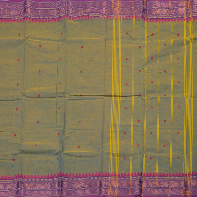 Hayagrivas Handloom Pure Cotton Saree in Lustrous Dual Tone (Yellow with Sky Blue) KBE396E10-34
