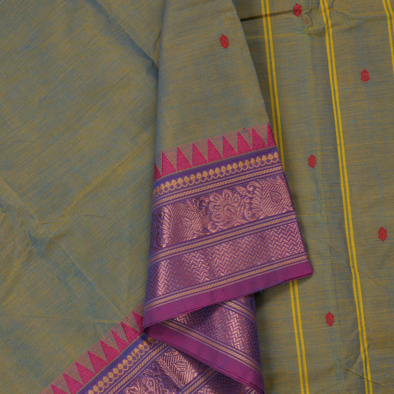 Hayagrivas Handloom Pure Cotton Saree in Lustrous Dual Tone (Yellow with Sky Blue) KBE396E10-34