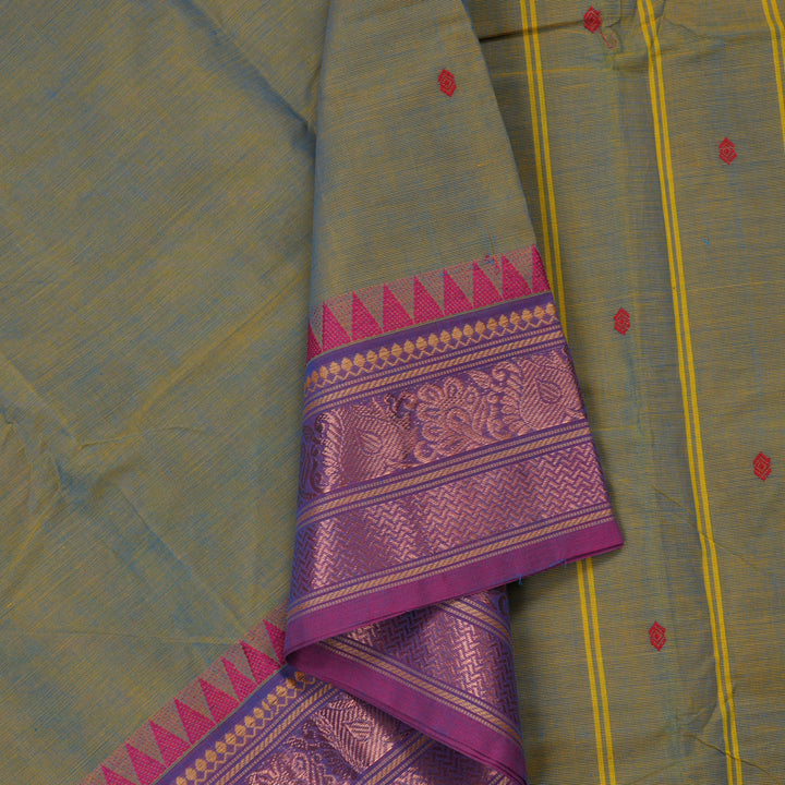 Hayagrivas Handloom Pure Cotton Saree in Lustrous Dual Tone (Yellow with Sky Blue) KBE396E10-34