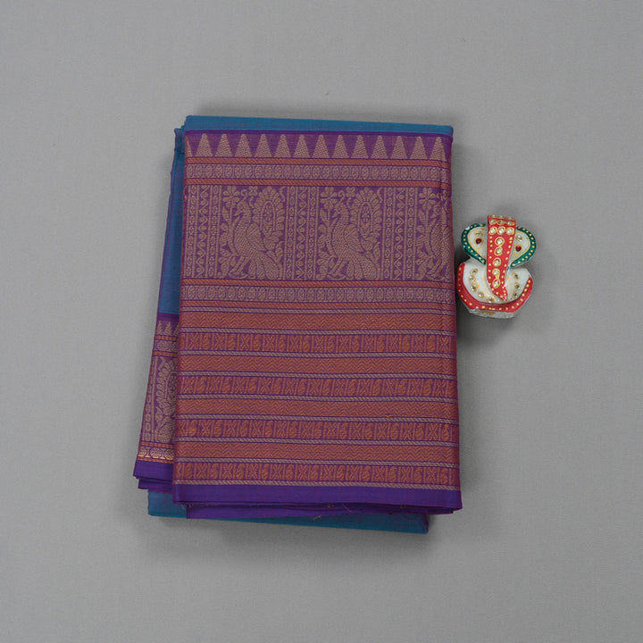 Hayagrivas Handloom Pure Cotton Saree in Soothing Peacock Blue KBE396E11-16