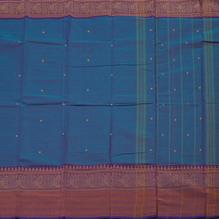 Hayagrivas Handloom Pure Cotton Saree in Soothing Peacock Blue KBE396E11-16