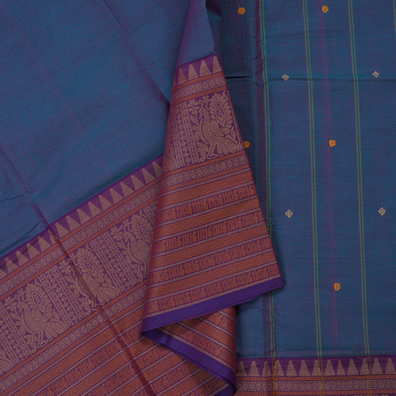 Hayagrivas Handloom Pure Cotton Saree in Soothing Peacock Blue KBE396E11-16