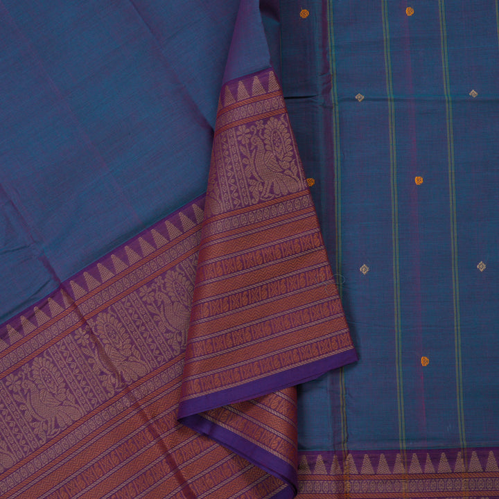 Hayagrivas Handloom Pure Cotton Saree in Soothing Peacock Blue KBE396E11-16