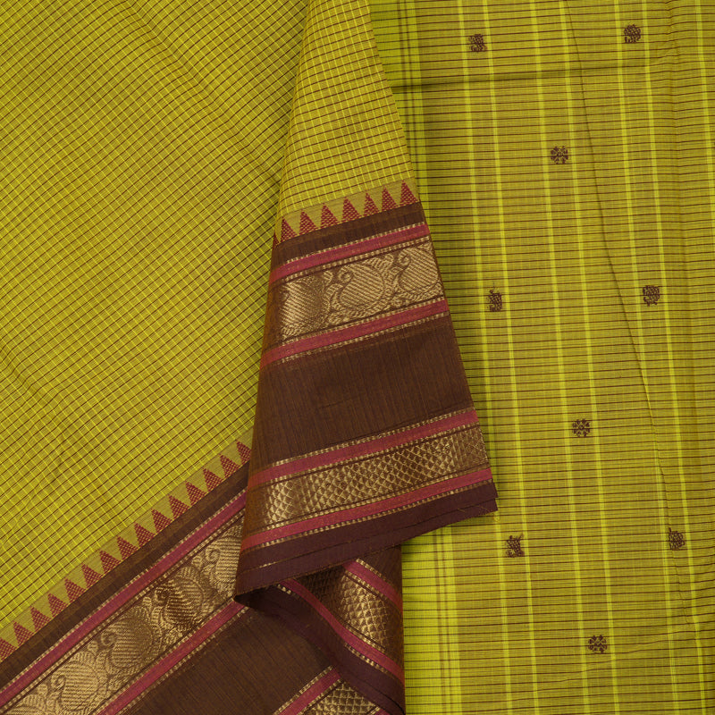 Hayagrivas Handloom Pure Cotton Saree Refreshing Lemon Green KBE396E12-5