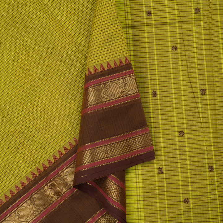 Hayagrivas Handloom Pure Cotton Saree Refreshing Lemon Green KBE396E12-5