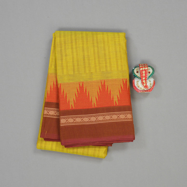 Hayagrivas Handloom Pure Cotton Saree in Lemon Green KBE396E2-1
