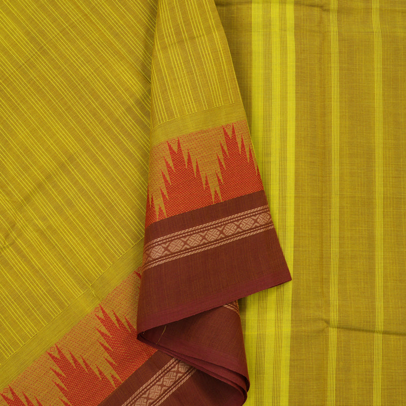 Hayagrivas Handloom Pure Cotton Saree in Lemon Green KBE396E2-1
