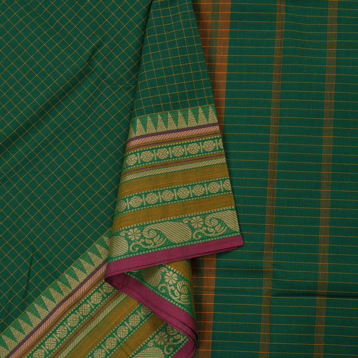 Hayagrivas Handloom Pure Cotton Saree in Striking Bottle Green KBE396E2-32