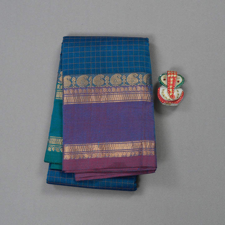 Hayagrivas Handloom Pure Cotton Saree in Timesless Blue KBE396E3-4