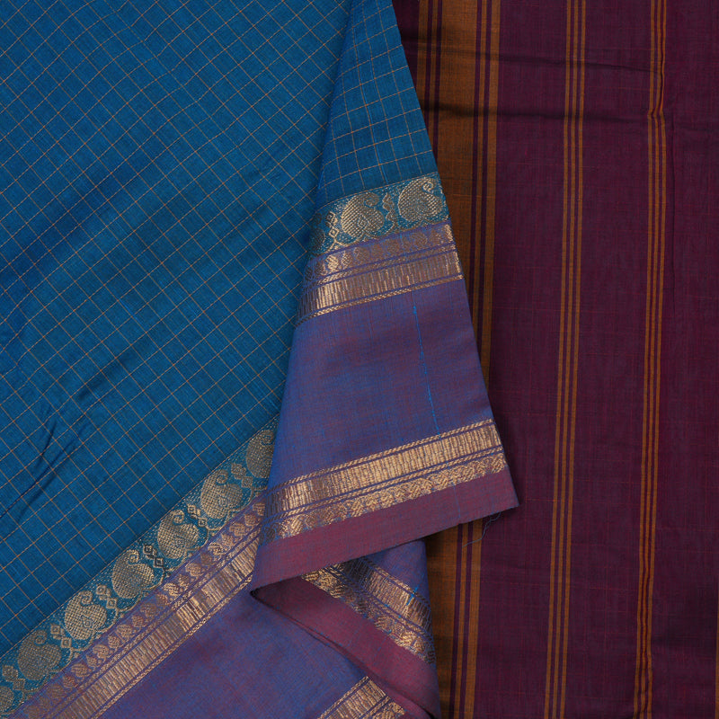 Hayagrivas Handloom Pure Cotton Saree in Timesless Blue KBE396E3-4