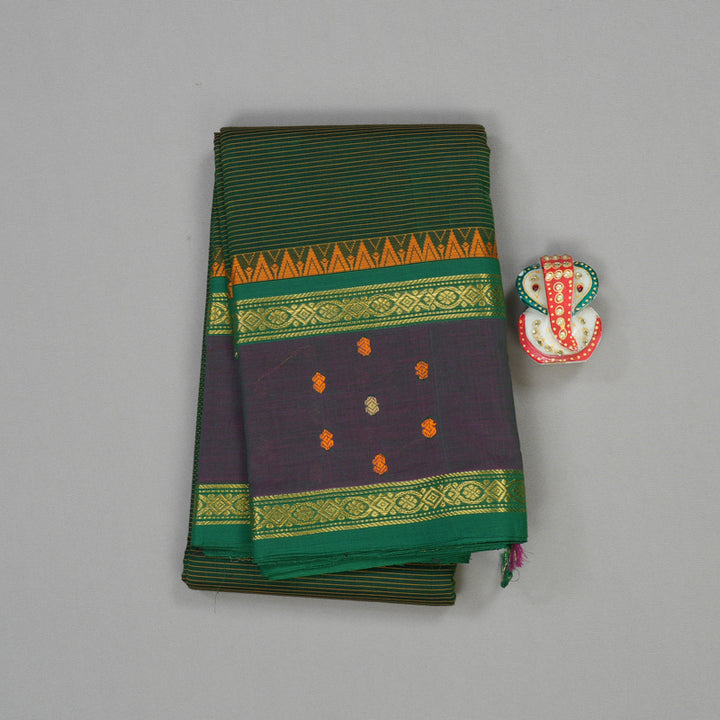 Hayagrivas Handloom Cotton Saree in Rich Bottle Green shade KBE396E4-1