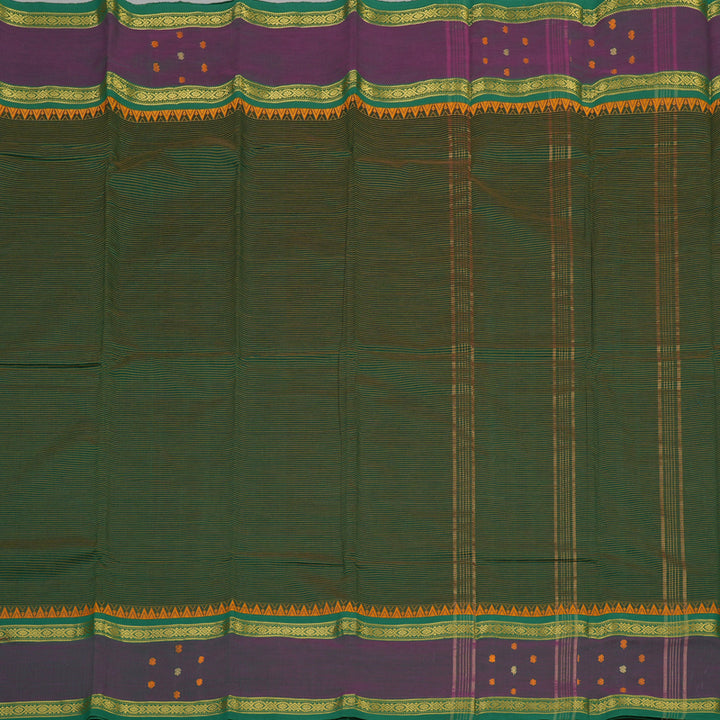 Hayagrivas Handloom Cotton Saree in Rich Bottle Green shade KBE396E4-1