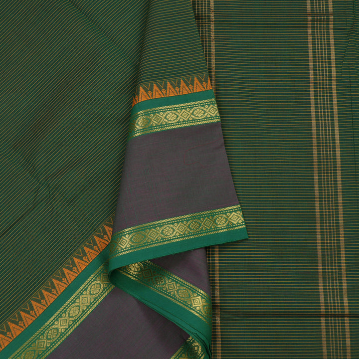 Hayagrivas Handloom Cotton Saree in Rich Bottle Green shade KBE396E4-1