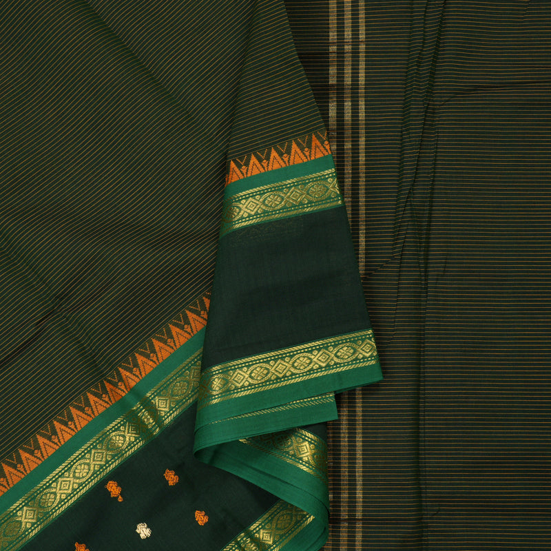 Hayagrivas Handloom Pure Cotton Saree in Rich Bottle Green KBE396E4-3