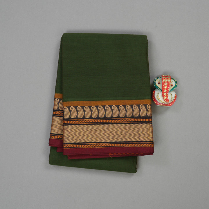 Hayagrivas Handloom Pure Cotton Saree in Deep Mehandi Green KBE396E6-11