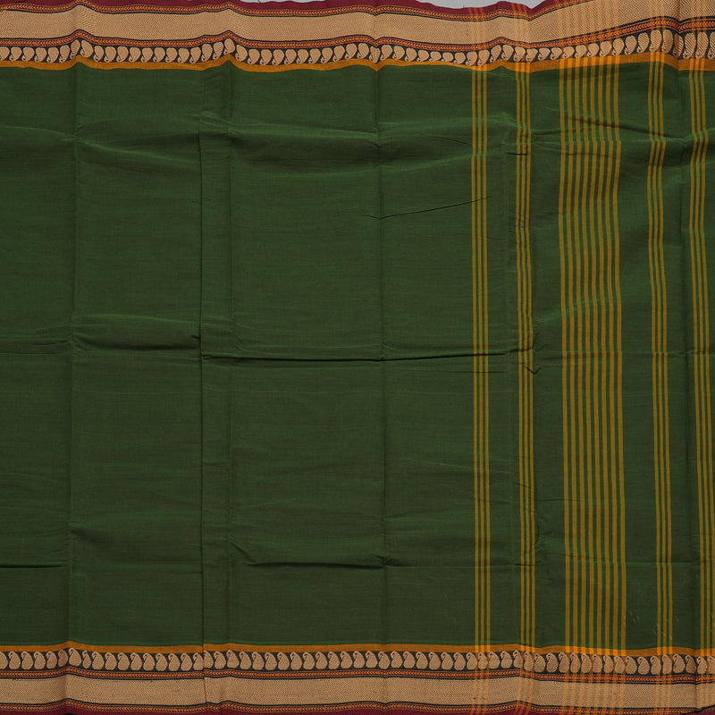 Hayagrivas Handloom Pure Cotton Saree in Deep Mehandi Green KBE396E6-11