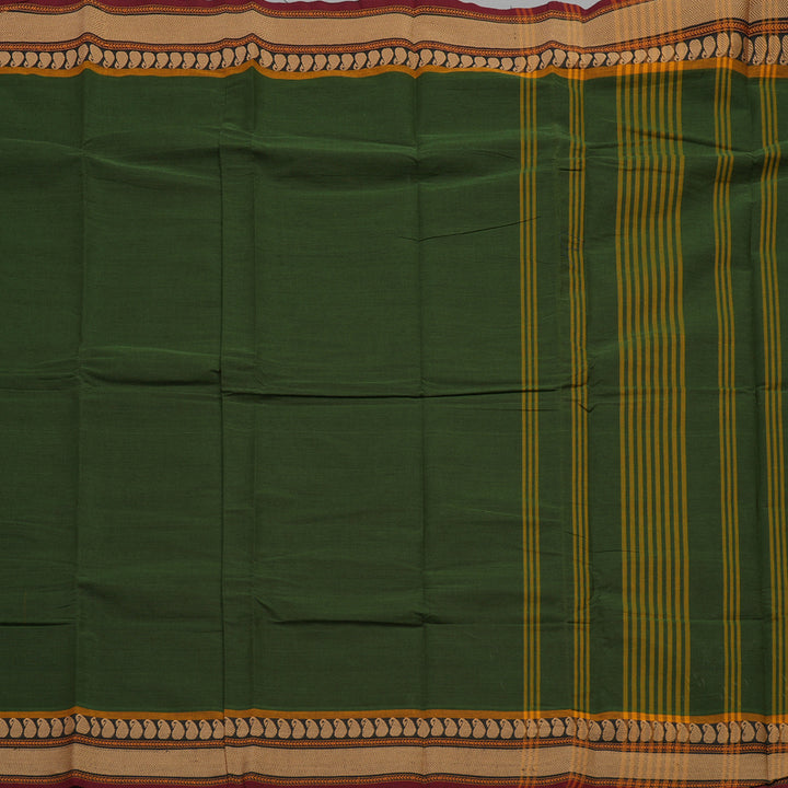 Hayagrivas Handloom Pure Cotton Saree in Deep Mehandi Green KBE396E6-11