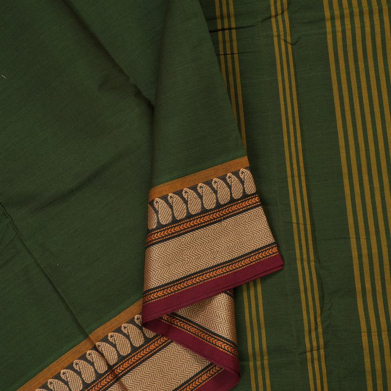 Hayagrivas Handloom Pure Cotton Saree in Deep Mehandi Green KBE396E6-11