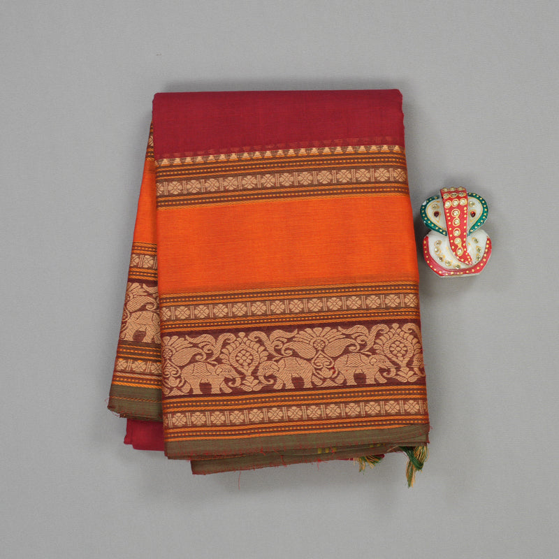 Hayagrivas Handloom Pure Cotton saree in Deep Red KBE396E6-24