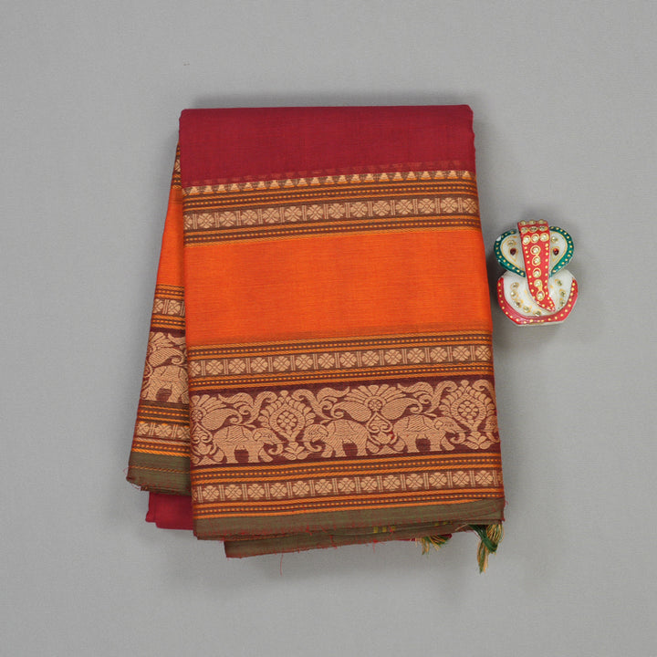 Hayagrivas Handloom Pure Cotton saree in Deep Red KBE396E6-24