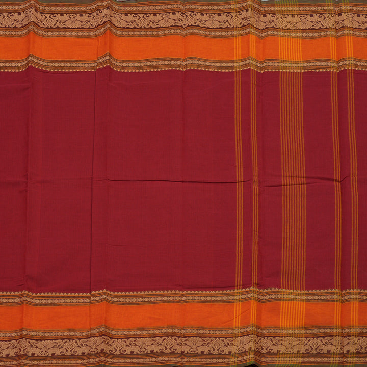 Hayagrivas Handloom Pure Cotton saree in Deep Red KBE396E6-24