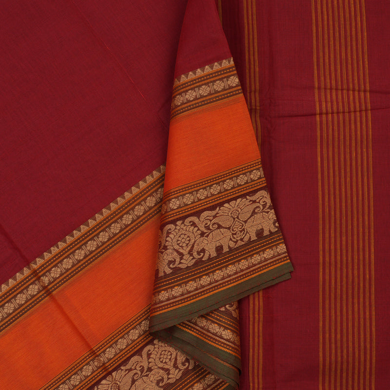 Hayagrivas Handloom Pure Cotton saree in Deep Red KBE396E6-24