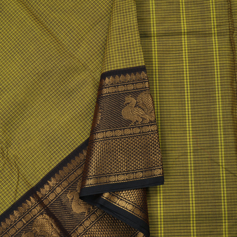 Hayagrivas Handloom Pure Cotton Saree in Glowing Mehendi Green KBE396E9-8