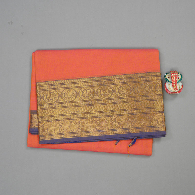 Hayagrivas Handloom Pure Cotton Saree in Delightful Peach Pink KBE397E1-3