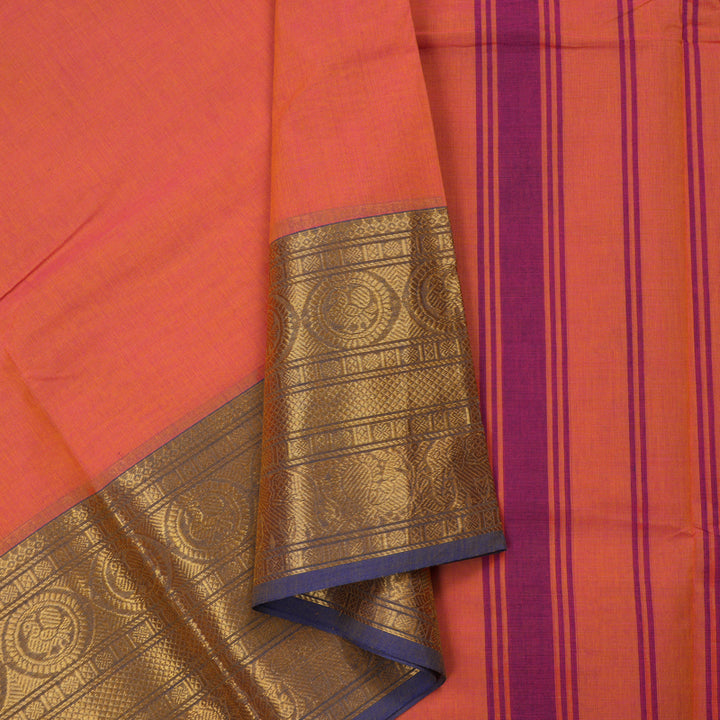 Hayagrivas Handloom Pure Cotton Saree in Delightful Peach Pink KBE397E1-3