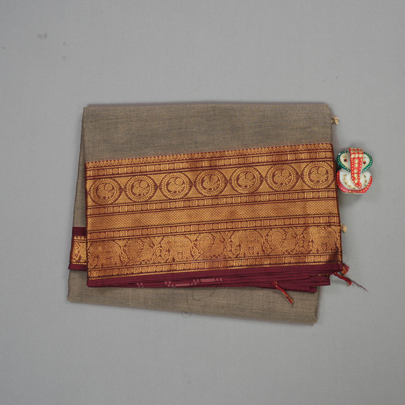Hayagrivas Handloom Pure Cotton Saree in Ash Grey KBE397E1-4