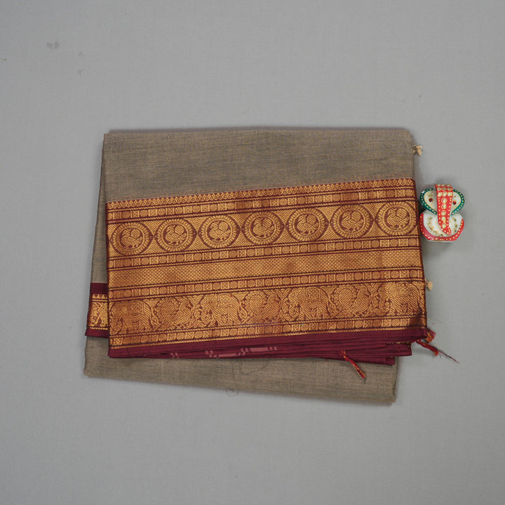 Hayagrivas Handloom Pure Cotton Saree in Ash Grey KBE397E1-4