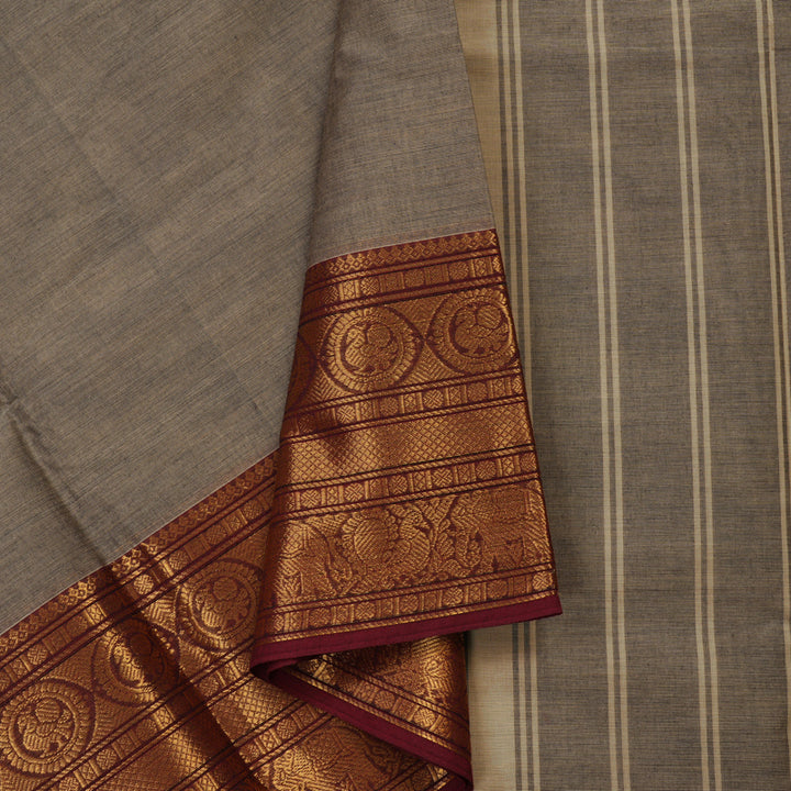 Hayagrivas Handloom Pure Cotton Saree in Ash Grey KBE397E1-4