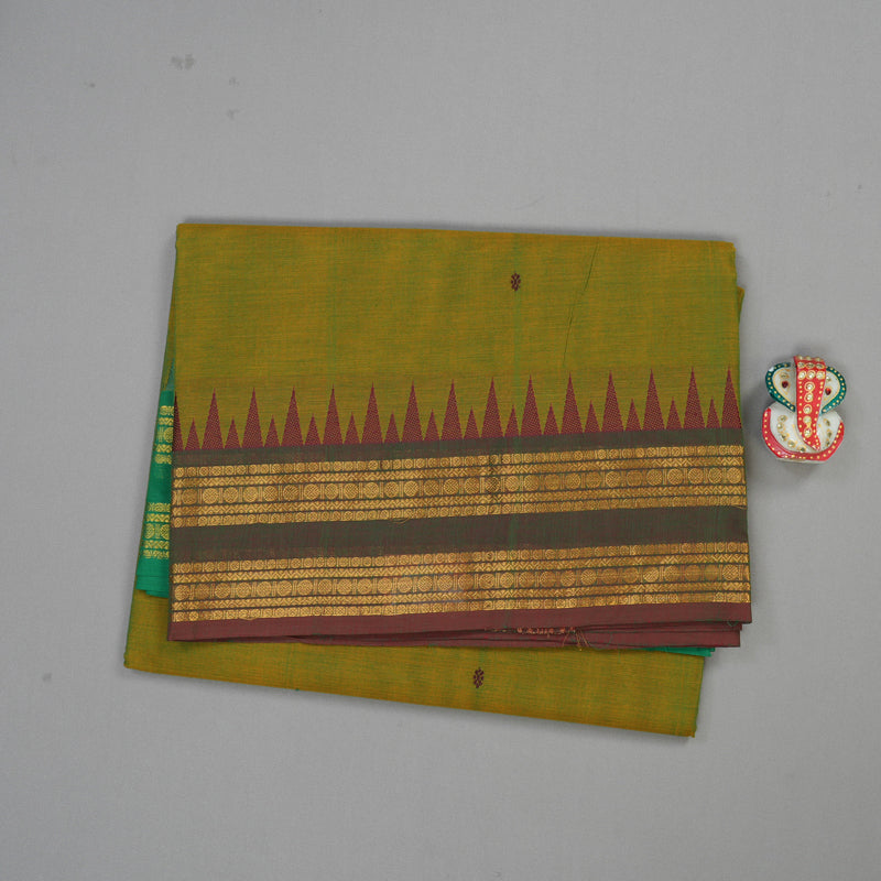 Hayagrivas Handloom Ganga Jamuna Pure Cotton Saree in Sampanga Green KBE397E8-3