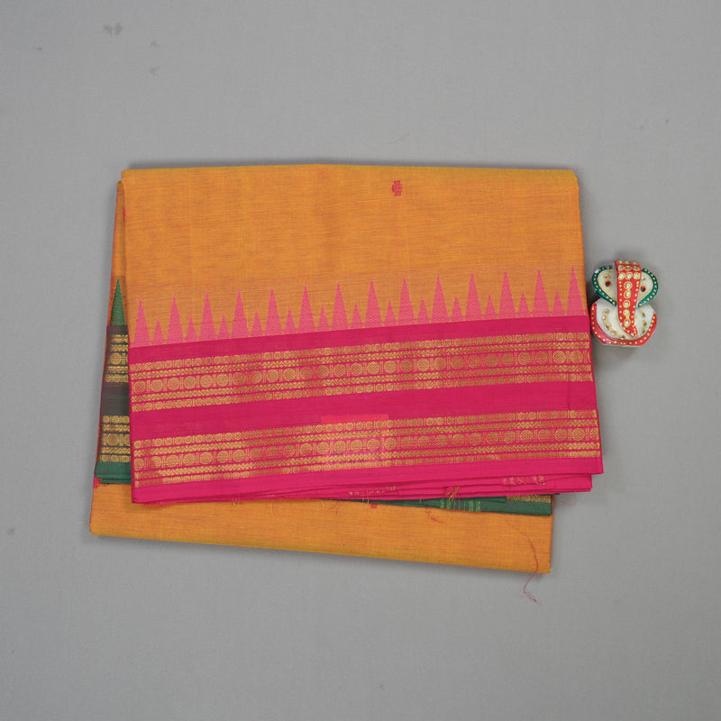 Hayagrivas Handloom Pure Cotton Saree in Sun-Kissed Dual Tone Yellow with Pink KBE397E8-5
