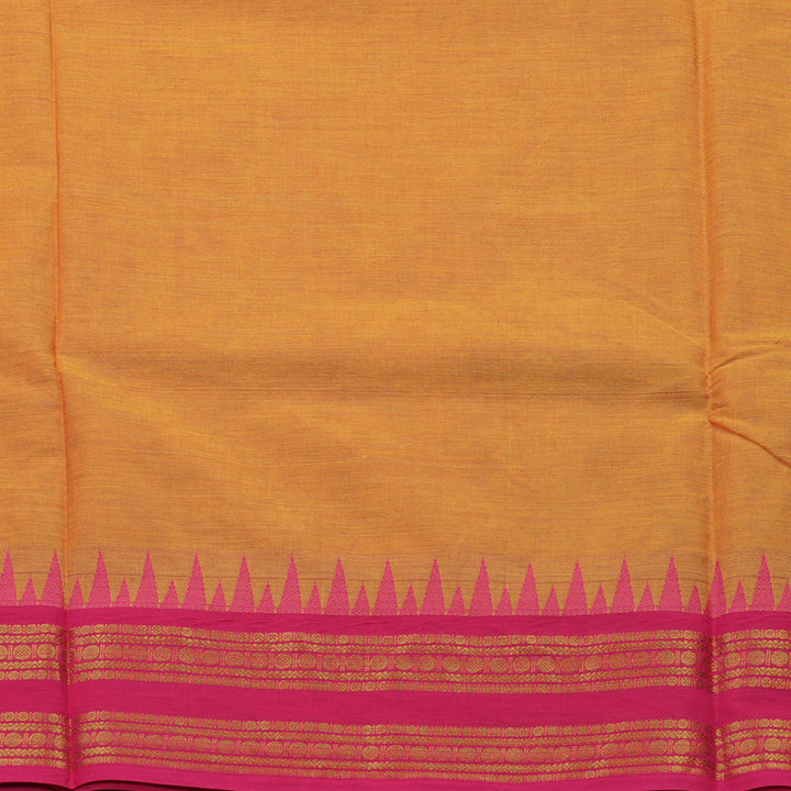 Hayagrivas Handloom Pure Cotton Saree in Sun-Kissed Dual Tone Yellow with Pink KBE397E8-5