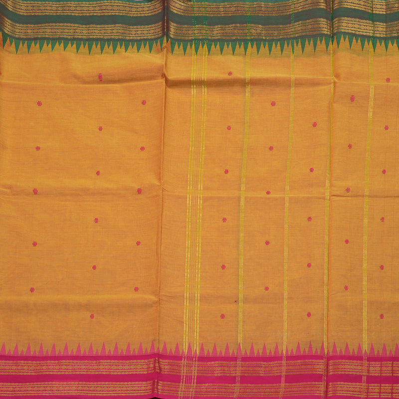 Hayagrivas Handloom Pure Cotton Saree in Sun-Kissed Dual Tone Yellow with Pink KBE397E8-5