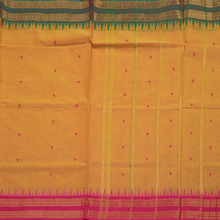 Hayagrivas Handloom Pure Cotton Saree in Sun-Kissed Dual Tone Yellow with Pink KBE397E8-5