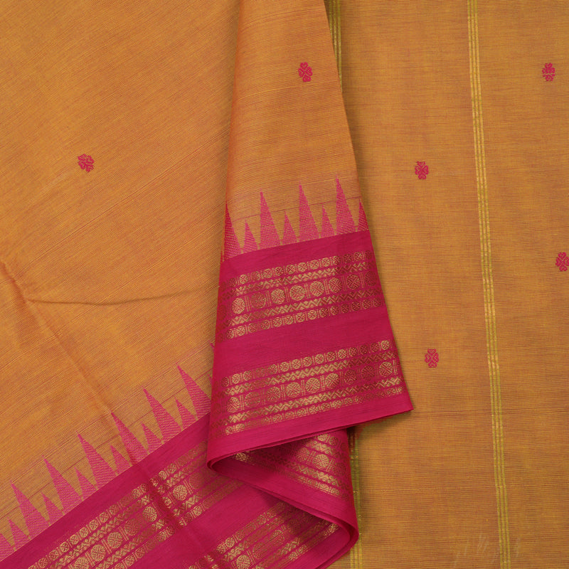 Hayagrivas Handloom Pure Cotton Saree in Sun-Kissed Dual Tone Yellow with Pink KBE397E8-5