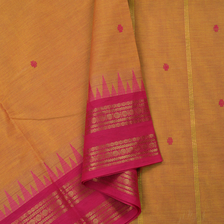 Hayagrivas Handloom Pure Cotton Saree in Sun-Kissed Dual Tone Yellow with Pink KBE397E8-5