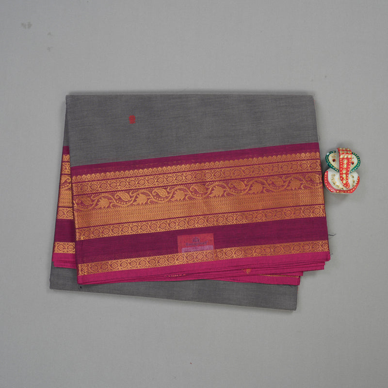 Hayagrivas Handloom Pure Cotton Saree in Smoky Dark Grey KBE397E9-5