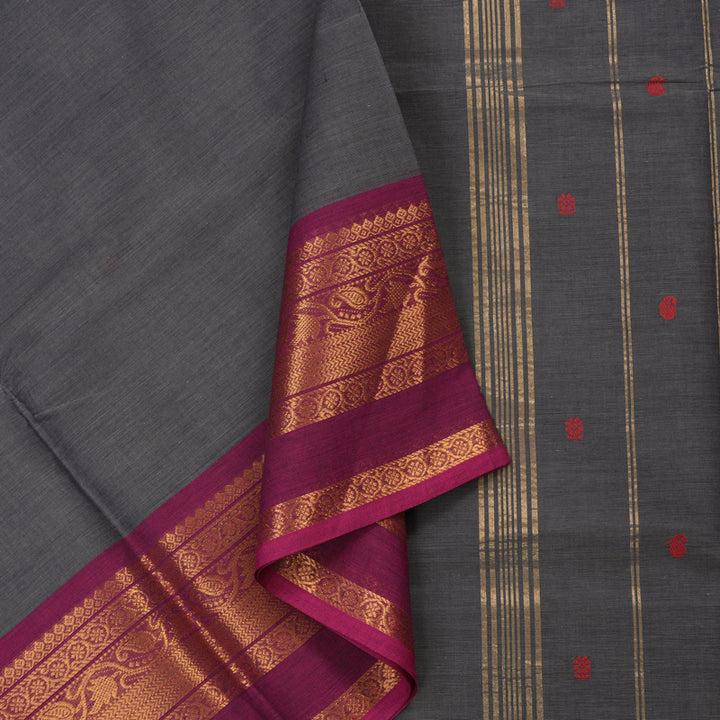 Hayagrivas Handloom Pure Cotton Saree in Smoky Dark Grey KBE397E9-5