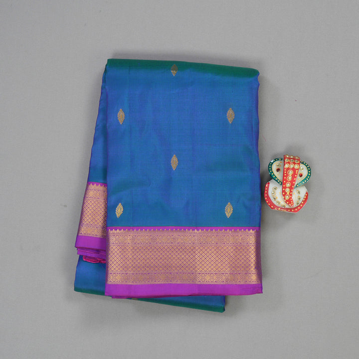 Hayagrivas Handloom Pure Kanjivaram Silk Saree in Stunning Peacock Blue KBE398E2-1